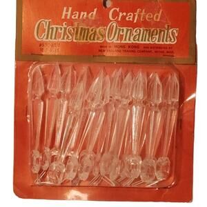 VTG Clear Plastic Icicle Christmas Ornaments Hong Kong New England Trading CO